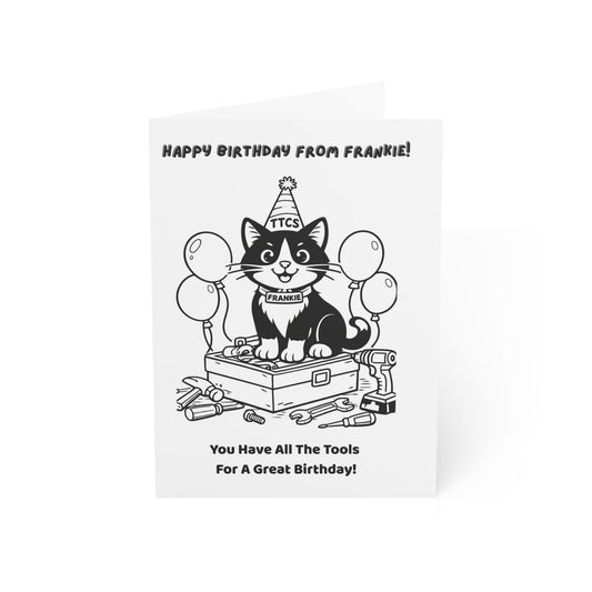 Frankie The Tool Cat Color-Your-Own Birthday Card – Kids Coloring Birthday Card – Tool Theme Birthday Card