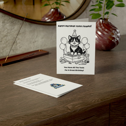 Frankie The Tool Cat Color-Your-Own Birthday Card – Kids Coloring Birthday Card – Tool Theme Birthday Card