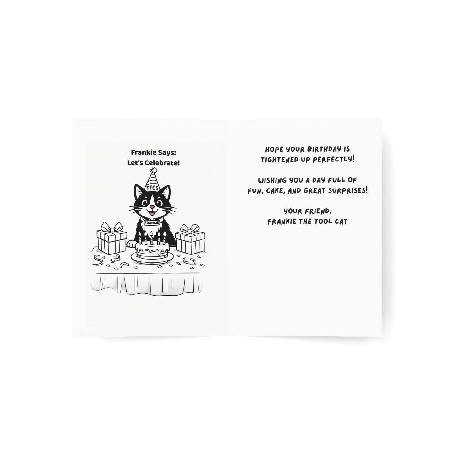 Frankie The Tool Cat Color-Your-Own Birthday Card – Kids Coloring Birthday Card – Tool Theme Birthday Card