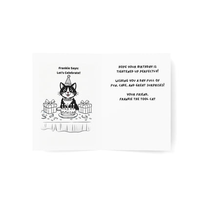 Frankie The Tool Cat Color-Your-Own Birthday Card – Kids Coloring Birthday Card – Tool Theme Birthday Card