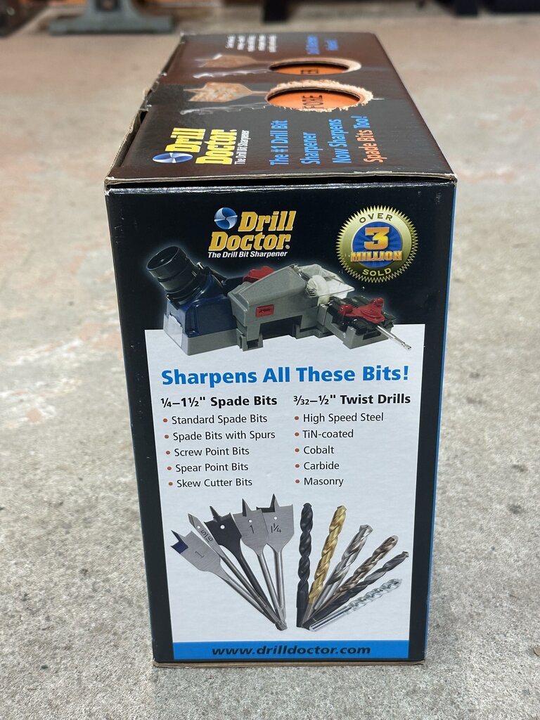 Drill Bit Sharpener With Spade Bit Sharpening Attachment