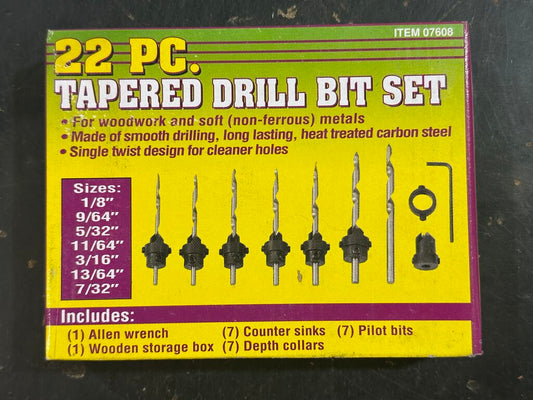Tapered Drill, Countersink/Bore & Stop Collar Set