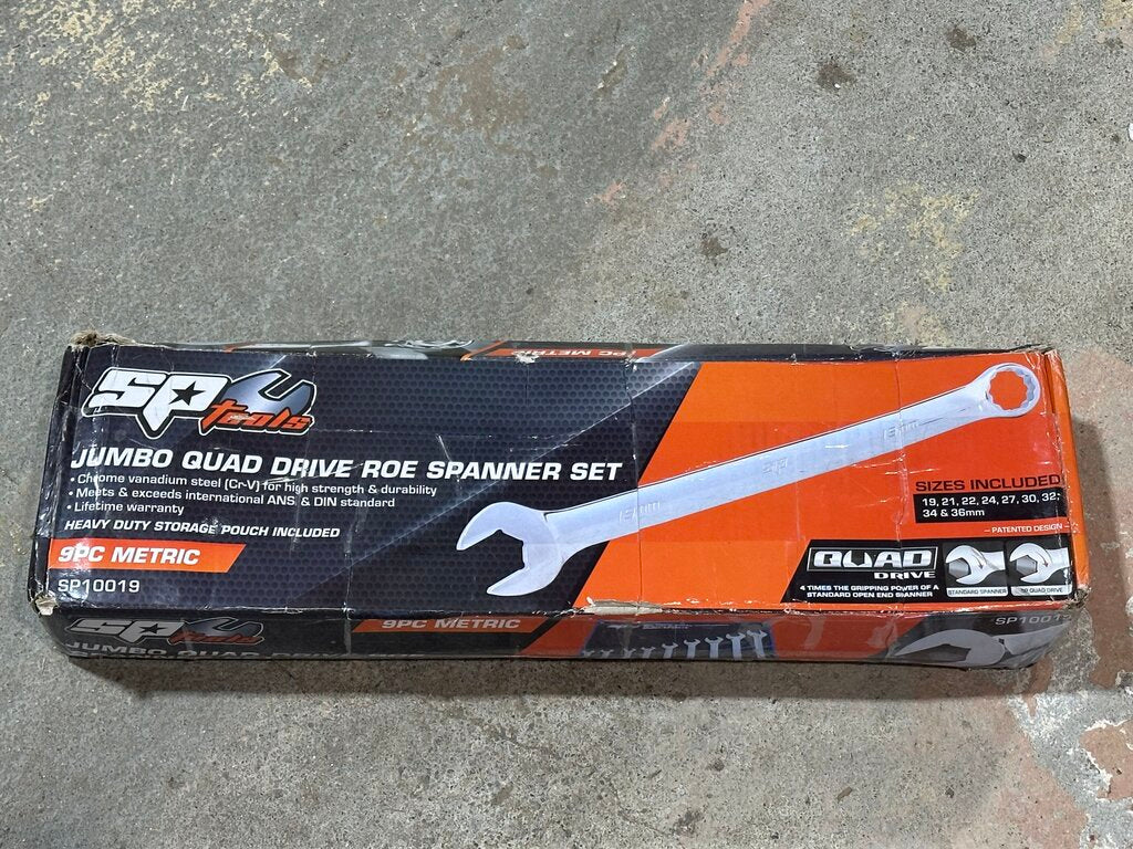 9-Piece Jumbo Metric Combination ROE Quad Drive Spanner Set